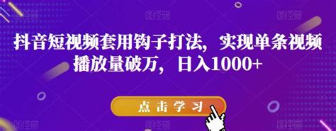 抖音短视频套用钩子打法，实现单条视频播放量破万，日入1000 【揭秘】 副业360