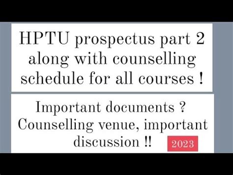 Hptu Counselling Schedule Prospectus Part Hptu B Tech B