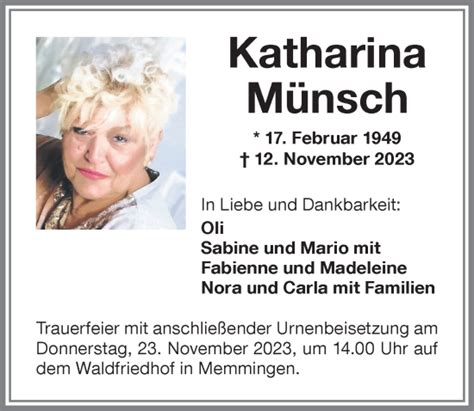 Traueranzeigen Von Katharina Münsch Allgäuer Zeitung