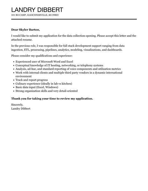 Data Collection Cover Letter Velvet Jobs