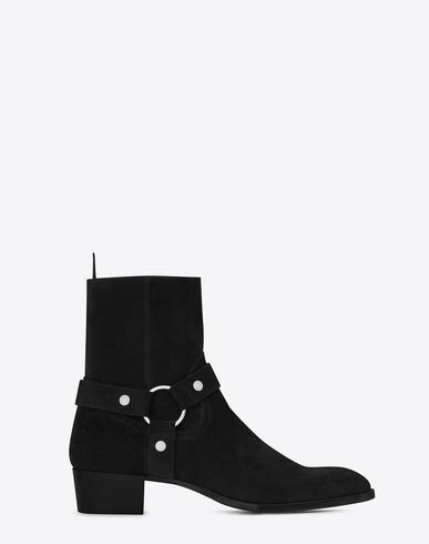 SAINT LAURENT Classic Wyatt 40 Harness Boot In Black Waxed Suede ModeSens