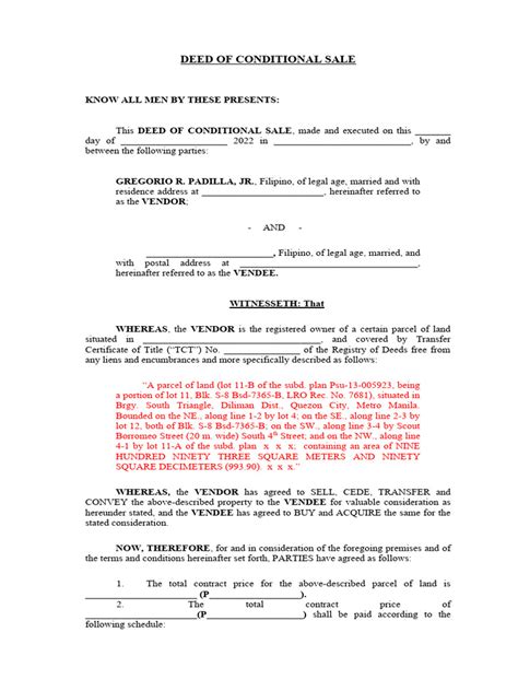 Deed Of Conditional Sale For Buyers Pdf