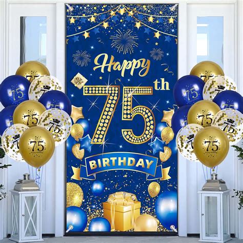 Nelbiirth Happy 75th Birthday Decorations 75th Blue And Silver Balloon Large Birthday