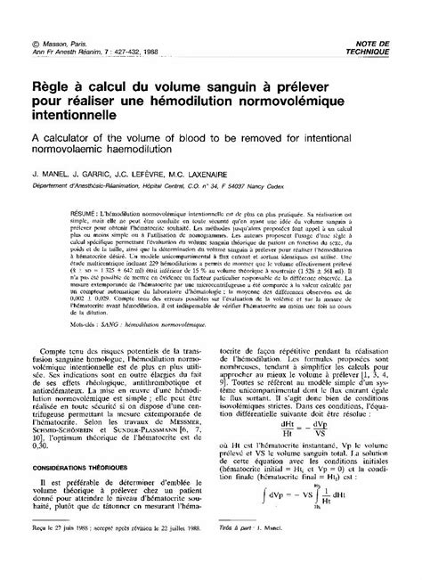 PDF Règle à calcul du volume sanguin à prélever pour réaliser une