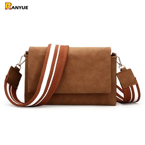 Wide Strap Women Shoulder Bag Nubuck Leather Women Handbag Vintage