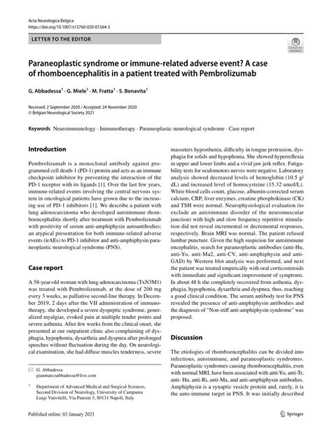 PDF Paraneoplastic Syndrome Or Immune Related Adverse Event A Case