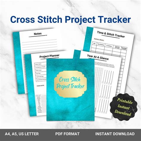 Printable Cross Stitch Tracker Teal Planner Journal Xstitch