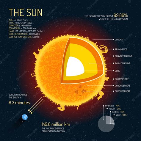 Estructura Detallada De The Sun Con Ilustración De Capas Concepto De Ciencia Del Espacio