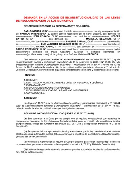 Demanda En La Acción De Inconstitucionalidad De Las Leyes De