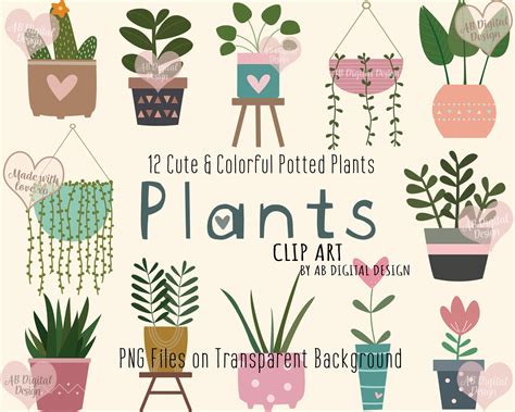 Potted Plants Clipart House Plants Cute Pastel Flowers | Etsy