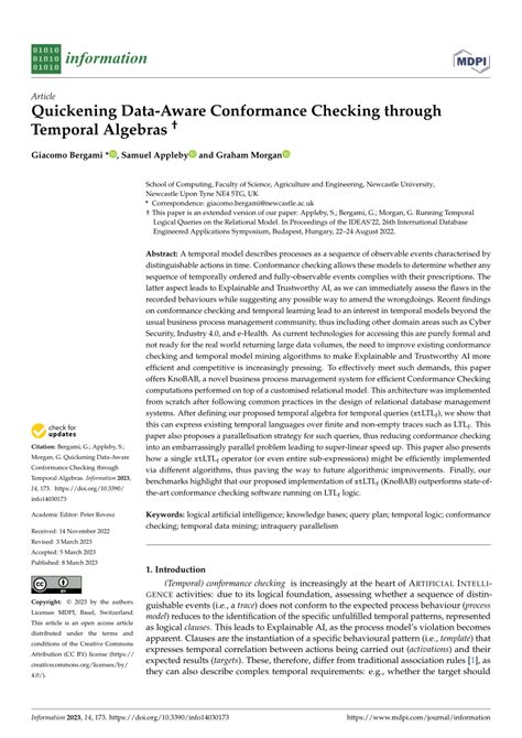 Pdf Quickening Data Aware Conformance Checking Through Temporal Algebras