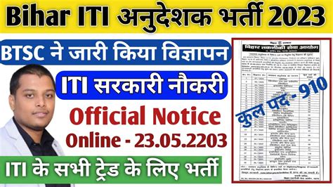 Bihar Iti Anudeshak Recruitment Bihar New Iti Instructor Vacancy