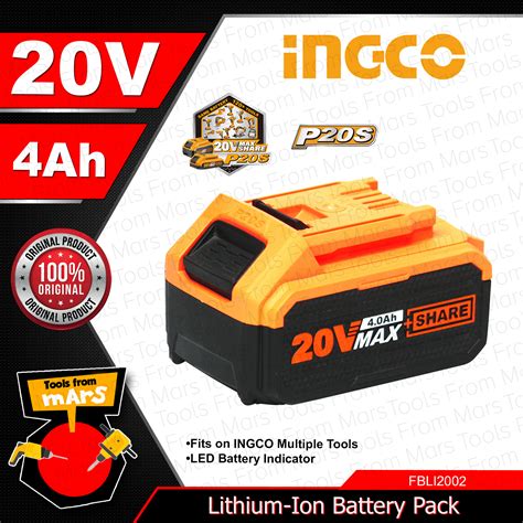 INGCO Lithium Ion Battery Pack 20V 4 0Ah 6 0Ah 7 5Ah SOLD PER