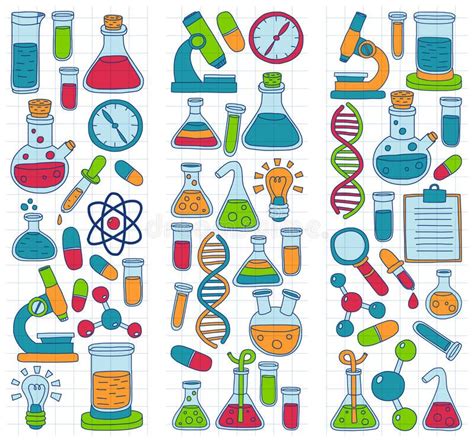 Chemistry Pharmacology Natural Sciences Vector Doodle Set Stock