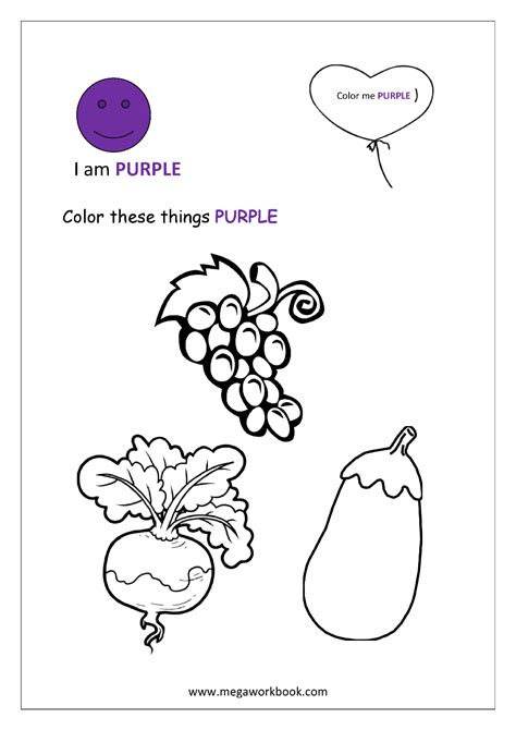 Purple Coloring Worksheets Color Preschool Pages Colors Worksheet