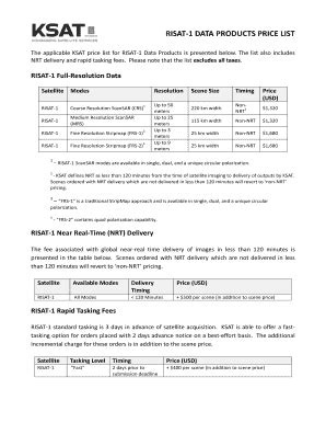 Fillable Online RISAT 1 DATA PRODUCTS PRICE LIST Fax Email Print