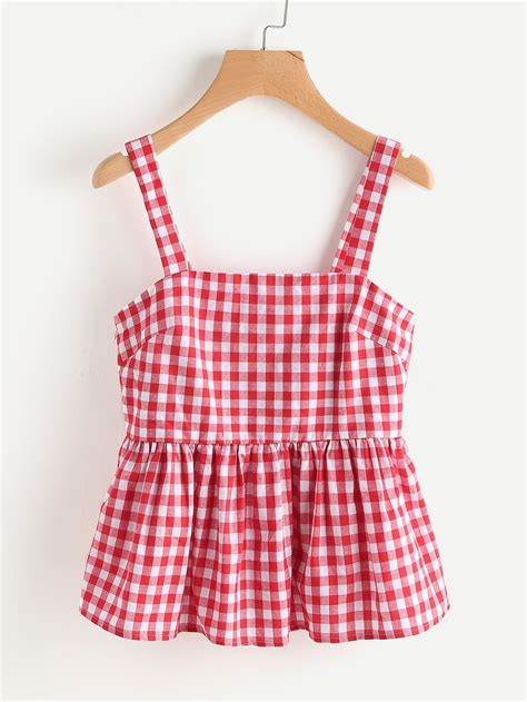 Zip Side Gingham Pinafore Peplum Top SheIn Sheinside