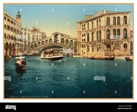 Vintage Historique Vieux Photochrom Le Pont Du Rialto Venise Banque De