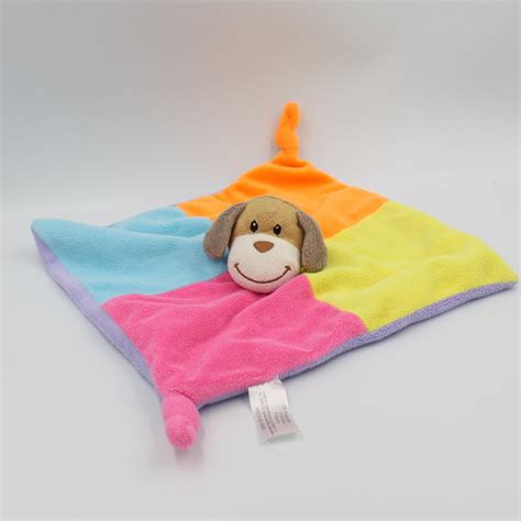 Doudou Plat Chien Rose Bleu Orange Jaune Mauve Zeeman