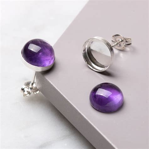 Sterling Silver Plain Bezel Cup Earstuds For Cabochon Stones Pair