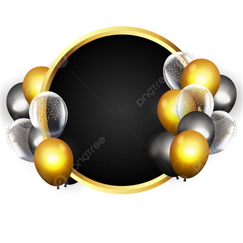 Round Golden Birthday Balloon Ribbon Border Happy Birthday Birthday