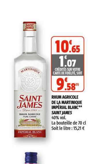 Promo Rhum Agricole De La Martinique Impérial Blanc Saint James chez