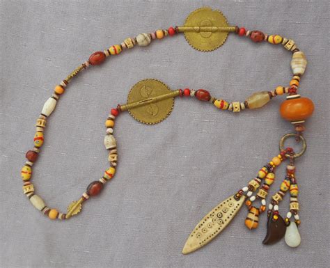 African Juju Trade Bead Necktie Neclace Etsy