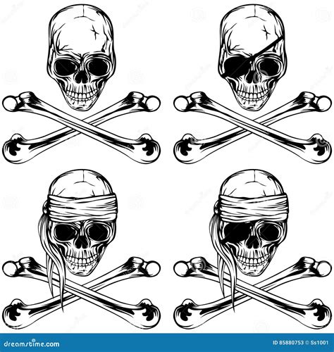 Pirate Skull And Crossed Bonnes Set Stock Vector Illustration Of