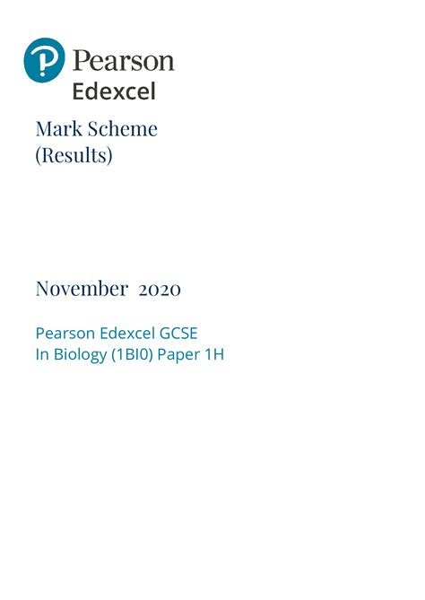 Pearson Edexcelgcse9 1 Biology1bi01h Mark Scheme 2020 Paper 1