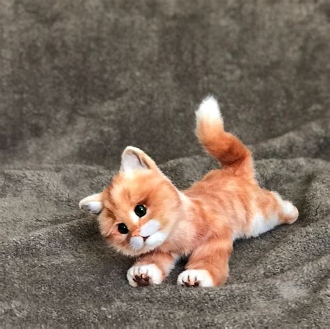 Realistic Movable Soft Toy Ginger Kitten Faux Fur Cat For Kids Etsy