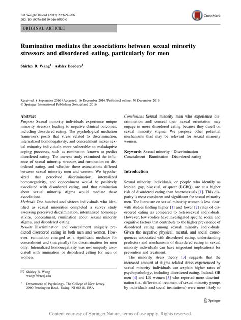 Rumination Mediates The Associations Between Sexual Minority Stressors