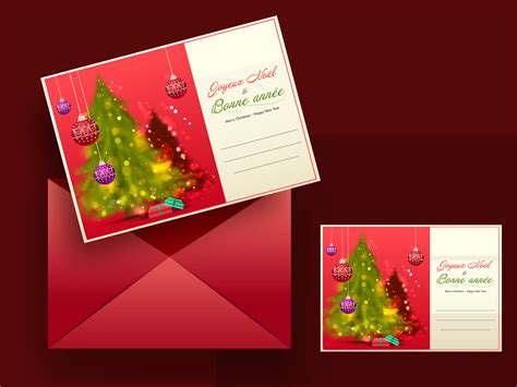 Merry Christmas Happy New Year Greeting Cards In French Language With ...