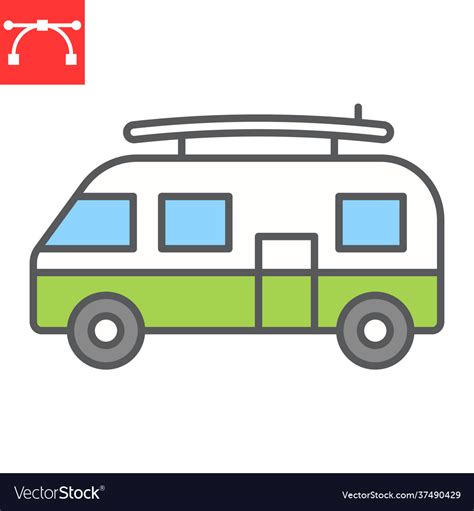 Surfer Van Color Line Icon Royalty Free Vector Image