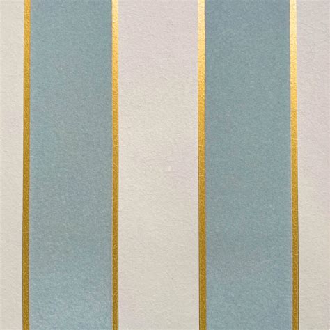 Regency Stripe Flock by Osborne & Little - Aqua/ Gold - Wallpaper ...