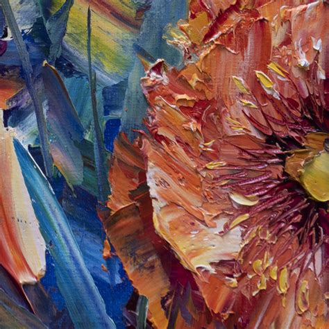 Poppy Flower Canvas Oil Painting Textured Palette Knife Original Art 16x20 Original Textured