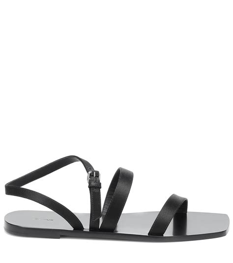 The Row Flat Wedge Leather Sandals In Black Lyst