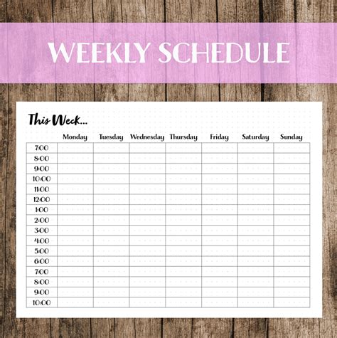 Weekly Schedule Printable Download Planner Timetable Etsy