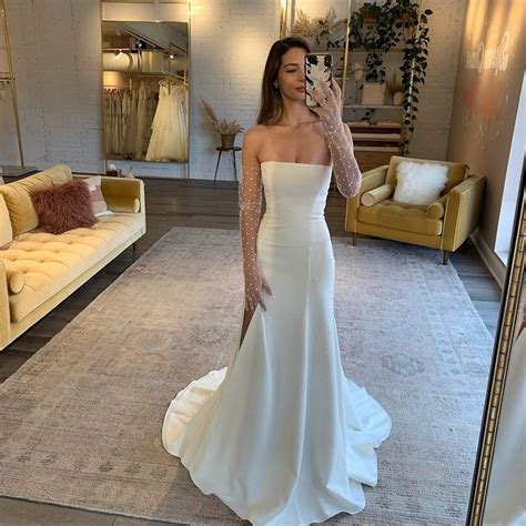 Simple Mermaid Strapless Satin Long Wedding Dresses Wedding Dresses