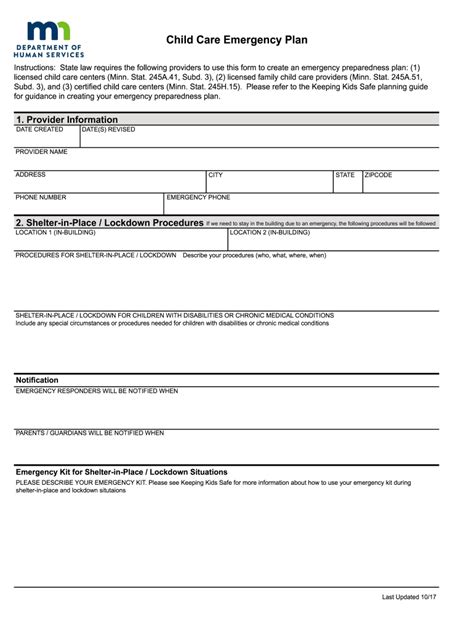 Printable Daycare Emergency Preparedness Plan Template 2017 2025 Form