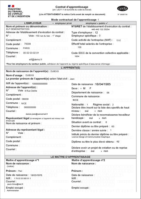 Nouveau CERFA 10103 10 De Contrat Dapprentissage