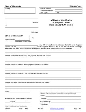 Affidavit Of Identification Of Judgment Debtor Fill Online Printable