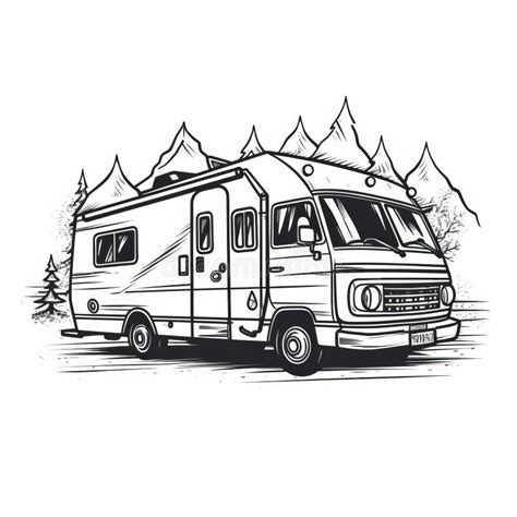 Vintage Rv Camper Design Sketch Illustratie Vectorafbeelding Stock