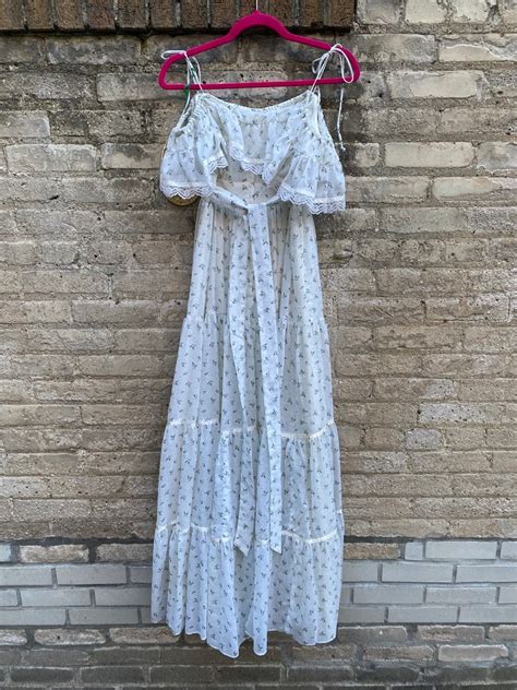 Vintage Off The Shoulder Floral Gunne Sax Maxi Dress Etsy