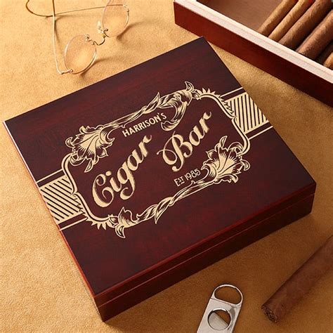 Engraved Glass Top Cigar Humidor Groomsmen Gift Set Wood Gift Box