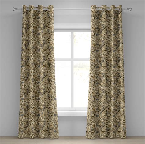 Ambesonne Paisley Grommet Curtain Flowers Stripes 50 X 84 Brown