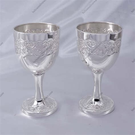 Nakshi Carved Silver Wine Glass Set Beliram Silverware