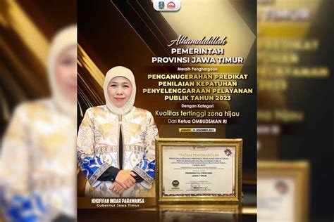 Pemprov Jatim Raih Penghargaan Ombudsman Ri Times Indonesia