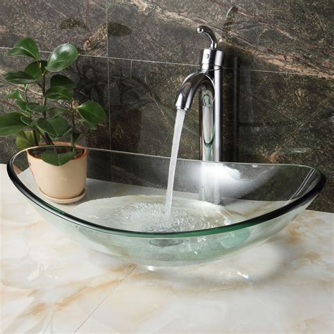 Elite Tempered Glass Boat Shaped Bowl Vessel Bathroom Sink Sink