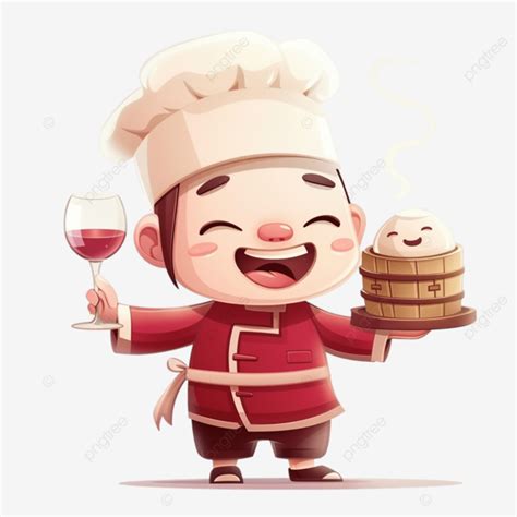 Chef De Dim Sum Bonito Dos Desenhos Animados Segurando Uma Ta A De