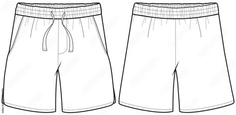 Shorts Flat Sketch Technical Cad Drawing Vector Template Stock Vector